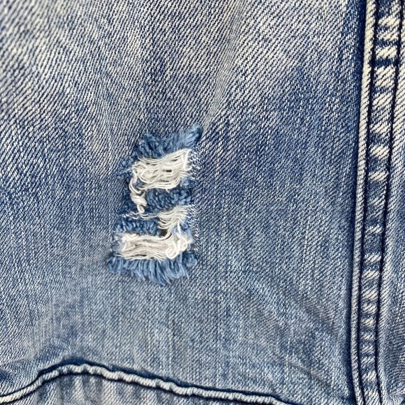 RVCA Mens denim jacket size small unisex light wash cotton distressed - Picture 12 of 13